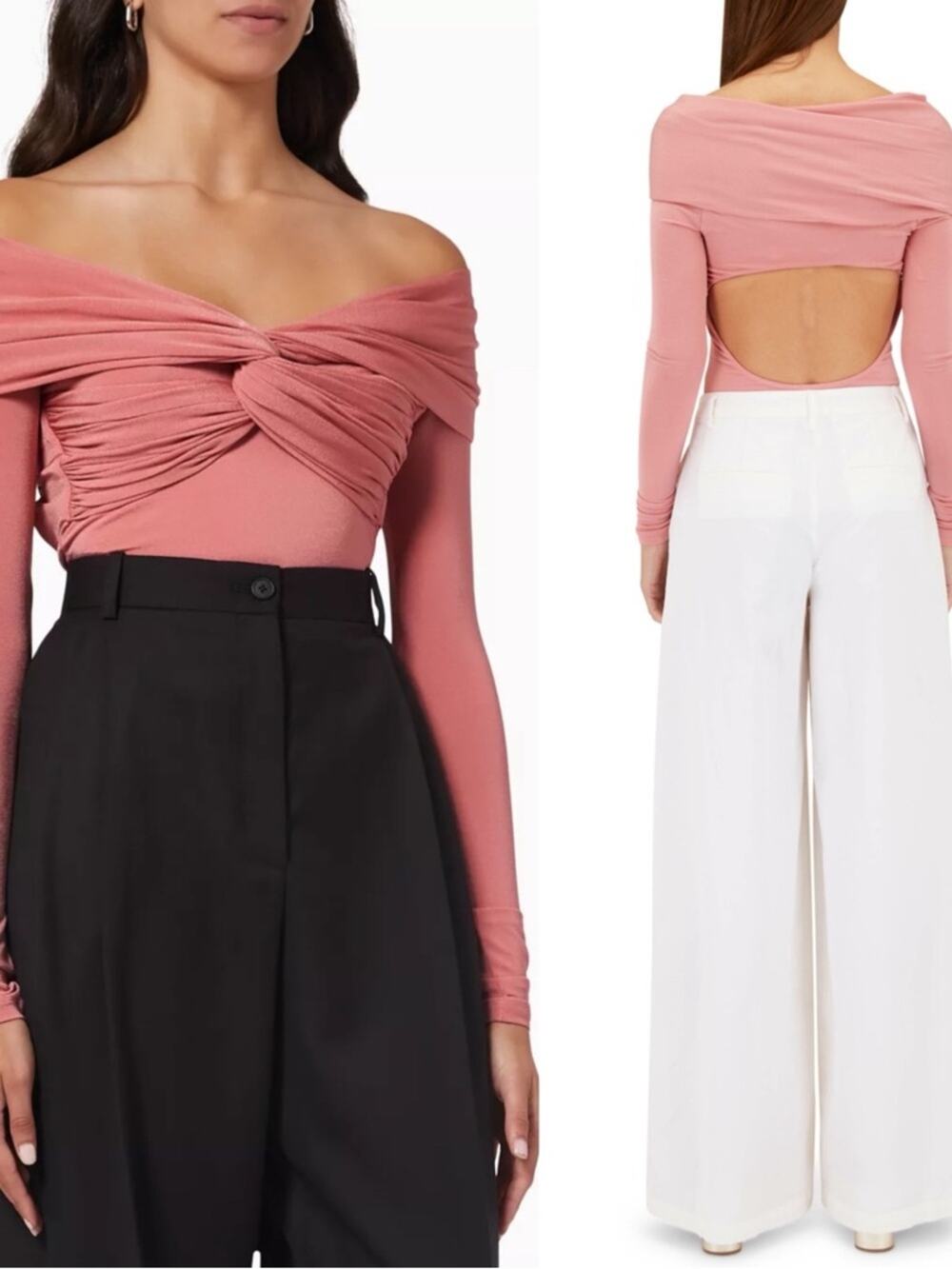 Khaite Cibo Twist Off The Shoulder Back Cutout Pink Bodysuit Size L